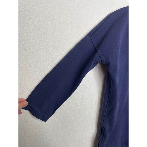 Madewell Extra Small Side Zip Piqué Sweatshirt Top Purple Blue 3/4 Sleeve V-Neck - Picture 4 of 9